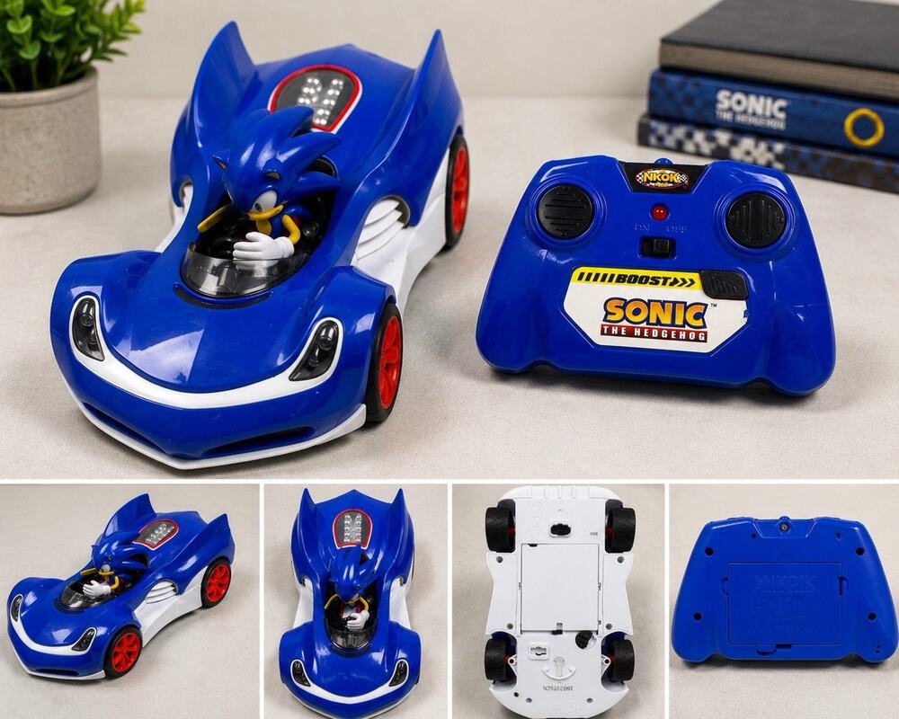 Sonic The Hedgehog RC Race Car w/ Remote NKOK Blue Tested Working
